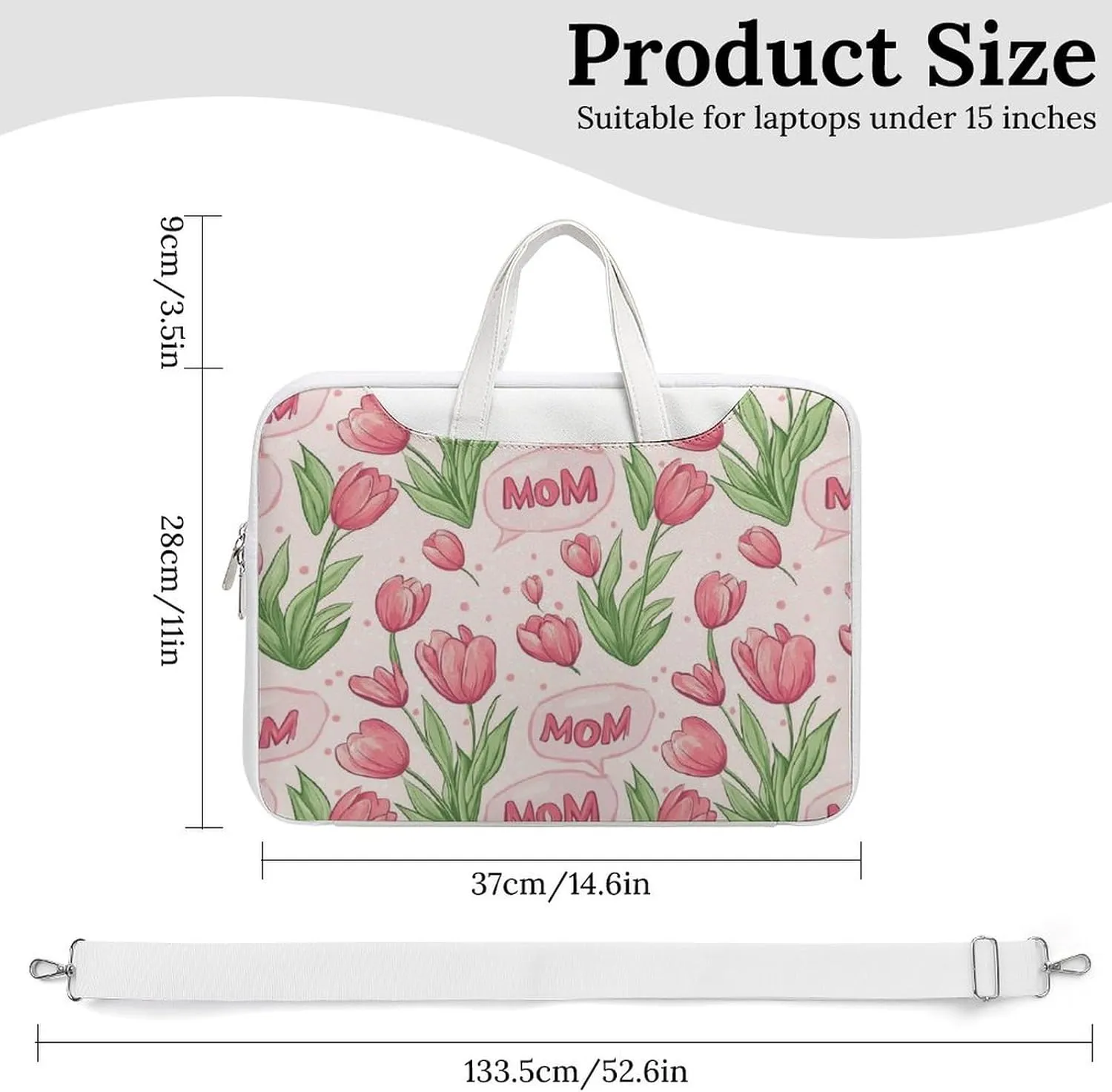 Mom Mother Mama Tulip Flower Leather Bag Laptop Case Slim Water Resistant Computer Bags with Handle Briefcase for Work