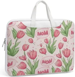 Mom Mother Mama Tulip Flower Leather Bag Laptop Case Slim Water Resistant Computer Bags with Handle Briefcase for Work