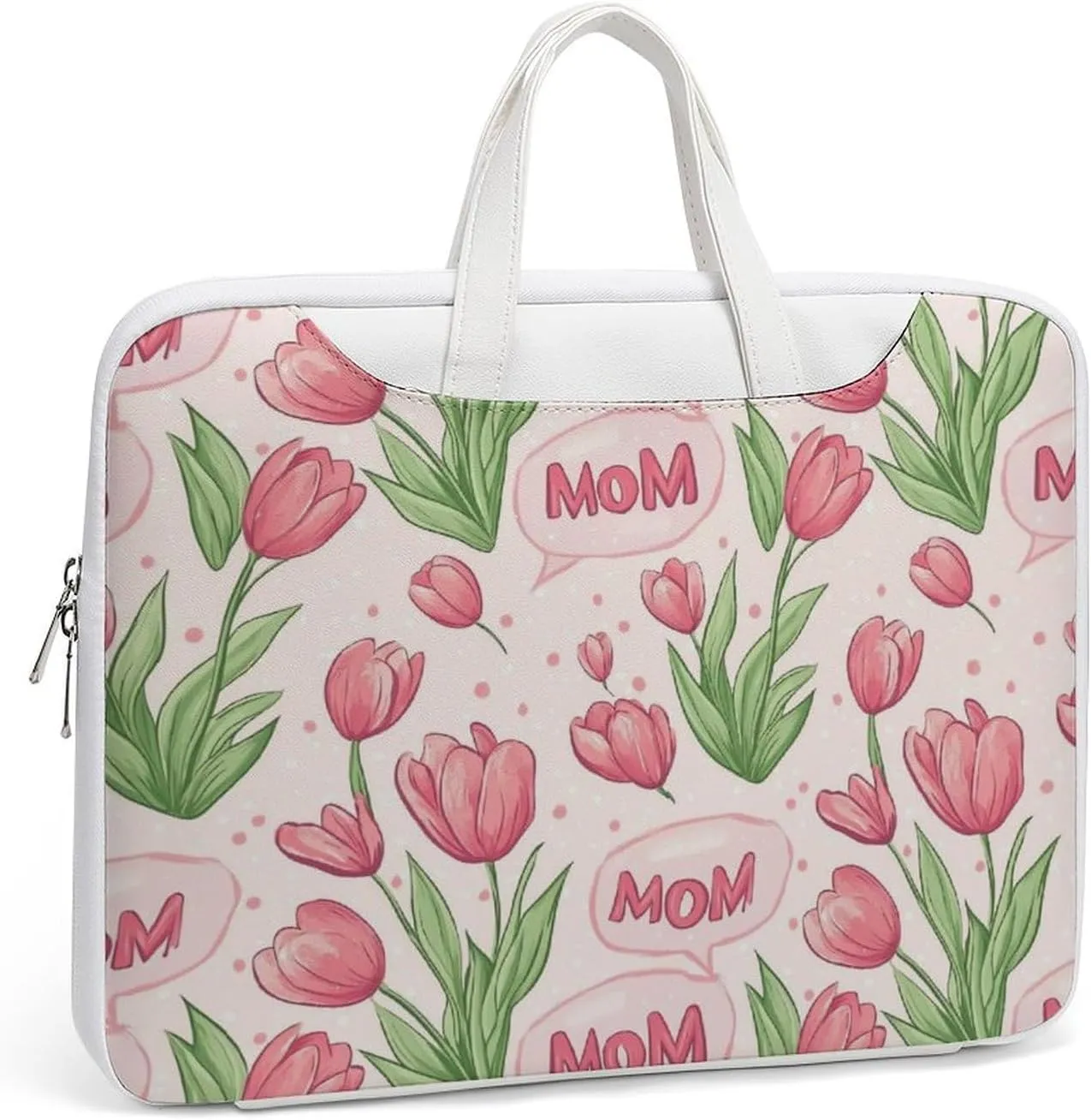 Mom Mother Mama Tulip Flower Leather Bag Laptop Case Slim Water Resistant Computer Bags with Handle Briefcase for Work