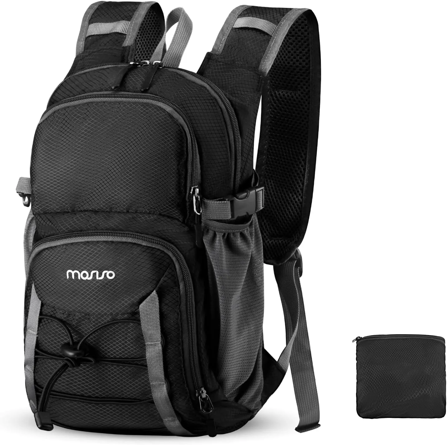 MOSISO 10L Lightweight Hiking Daypack Small Packable Hiking Backpack for Men Women, Casual Foldable Day Pack Shoulder Bag with 2 Front Pocket for Travel Camping Outdoor, Black
