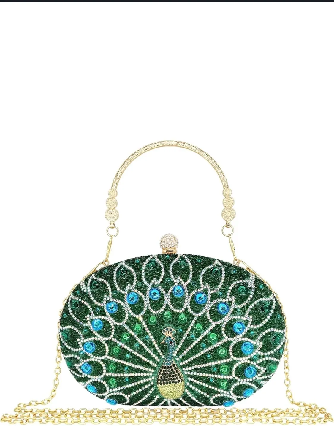 Mothers Day Gift Women's Evening Bags Sparkly Rhinestone Clutch Purses Luxury Diamond Peacock Handbag for Wedding Party FormalGreen Peacock