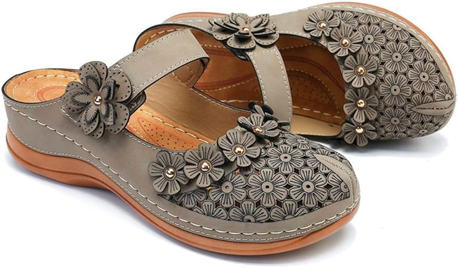 Mules for Women Wedge Sandals Comfortable Dressy Summer Closed Toe Casual Slip On Shoes with Adjustable Hook Loop Heel Sandal Mule Clogs Low Orthopedic Round Head Anti-Slip Soft Bottom Footwear