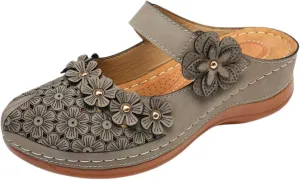 Mules for Women Wedge Sandals Comfortable Dressy Summer Closed Toe Casual Slip On Shoes with Adjustable Hook Loop Heel Sandal Mule Clogs Low Orthopedic Round Head Anti-Slip Soft Bottom Footwear