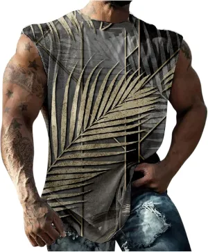 Muscularfit Funny Print Graphic Tee Shirts Mens Summer Casual Loose Sleeveless Crew Neck Tank Tops Hawaiian Beach Vest Shirts