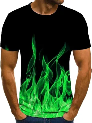 Muscularfit Men's Graphic Tee Shirts Funny 3D Flame Print Short Sleeve Casual Shirt Loose Fit Athletic T-Shirt Summer Clothes