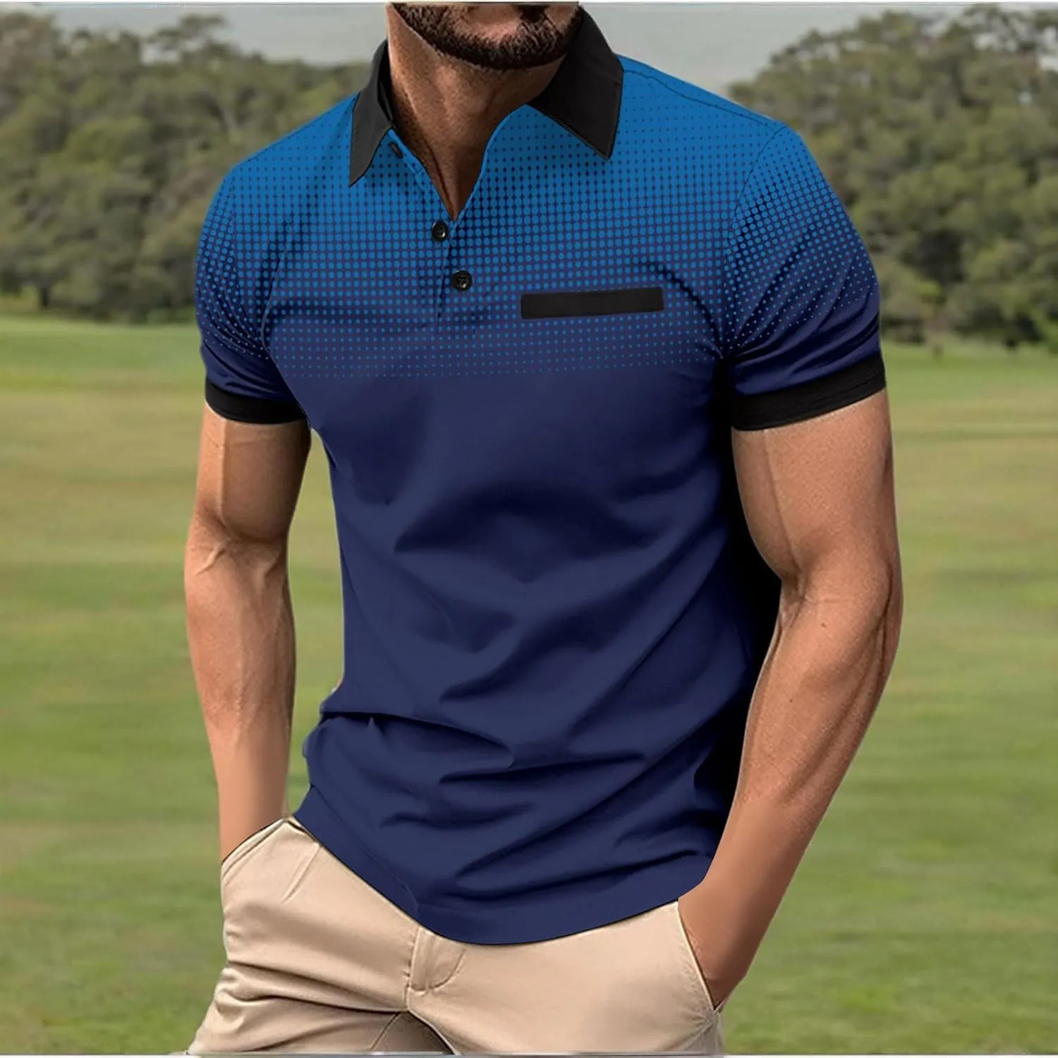 Muscularfit Mens Shirts Casual Stylish Button Down Short Sleeve Polo Shirt Summer Vacation Shirts Loose Athletic Pullover Tee