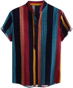 Muscularfit Mens Short Sleeve Shirts Summer Hawaiian Beach Cotton Linen Shirt Casual Loose Colorful Fashion Button Down Shirt