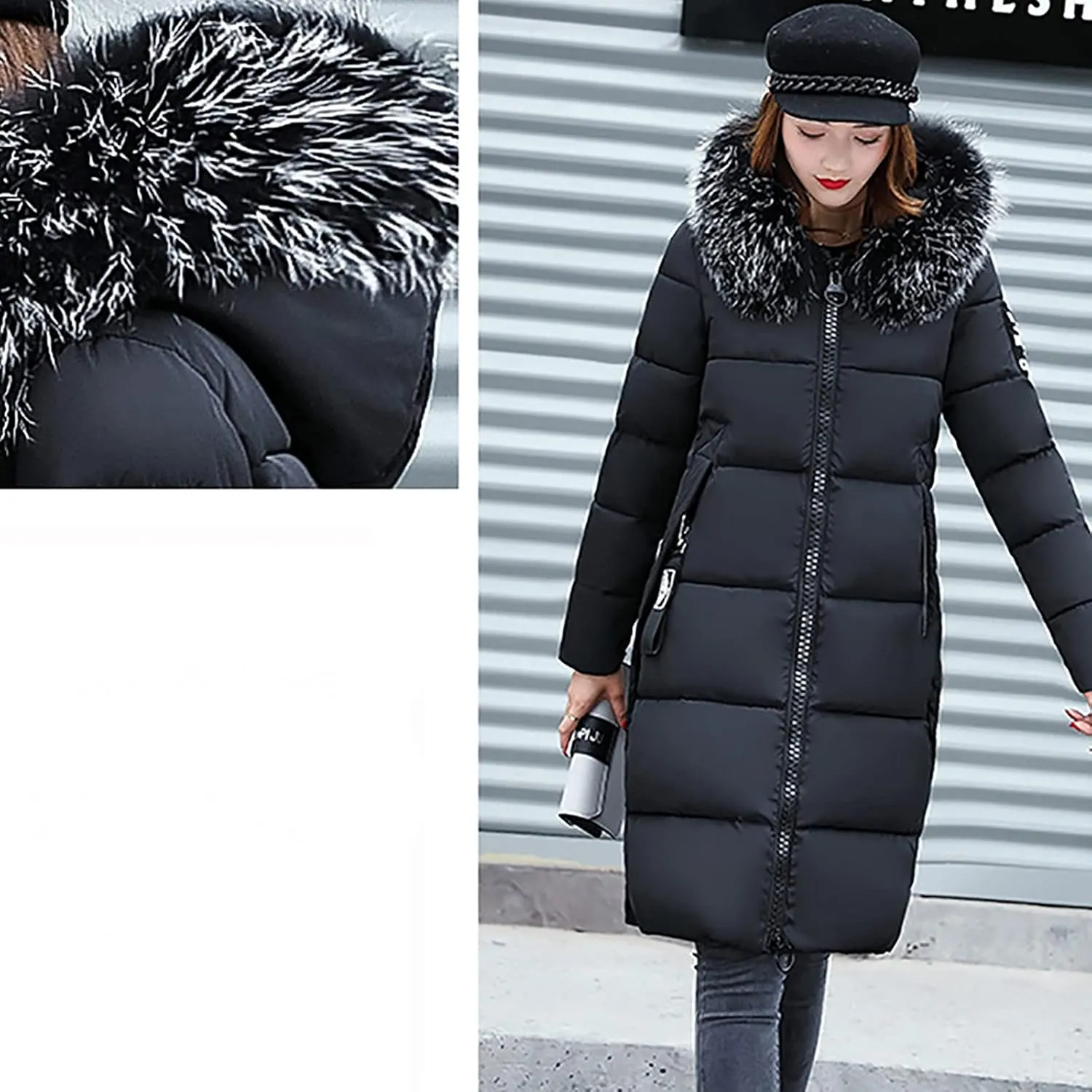 NaRHbrg Women's Vegan Down Hooded Jacket, Maxi Long Puffer Winter Warm Coat, Ladies Zip Water-Resistant Thicken Parka Outwear