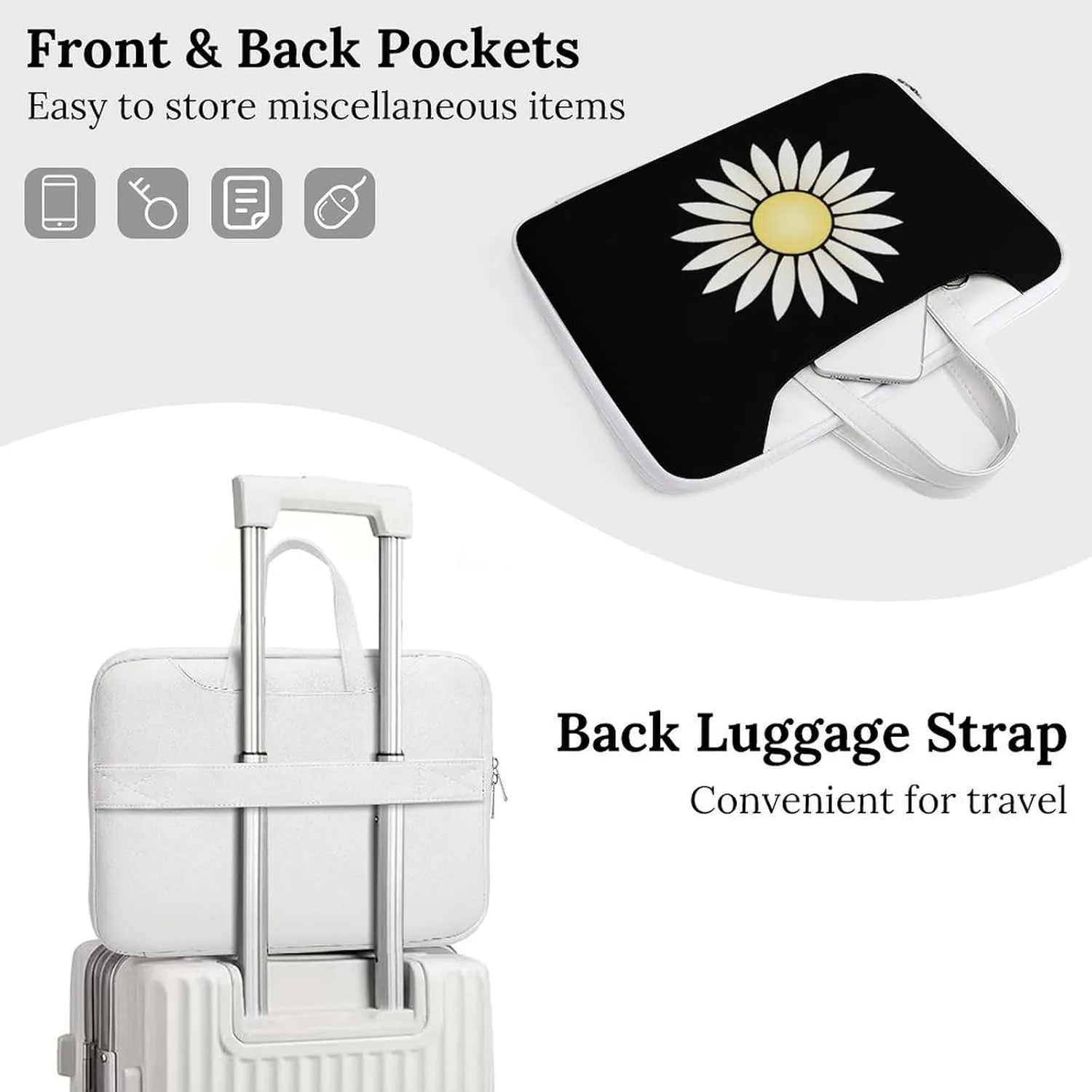 Nature Flowers Daisy Leather Bag Laptop Case Slim Water Resistant Computer Bags with Handle Briefcase for Work