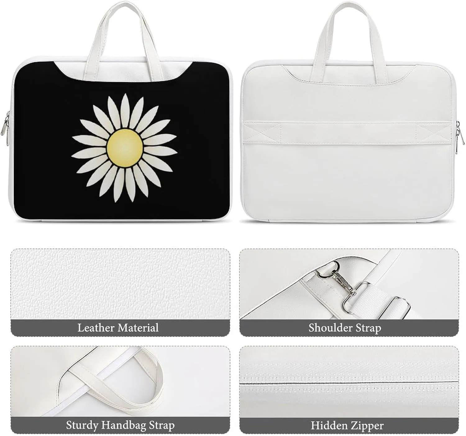 Nature Flowers Daisy Leather Bag Laptop Case Slim Water Resistant Computer Bags with Handle Briefcase for Work