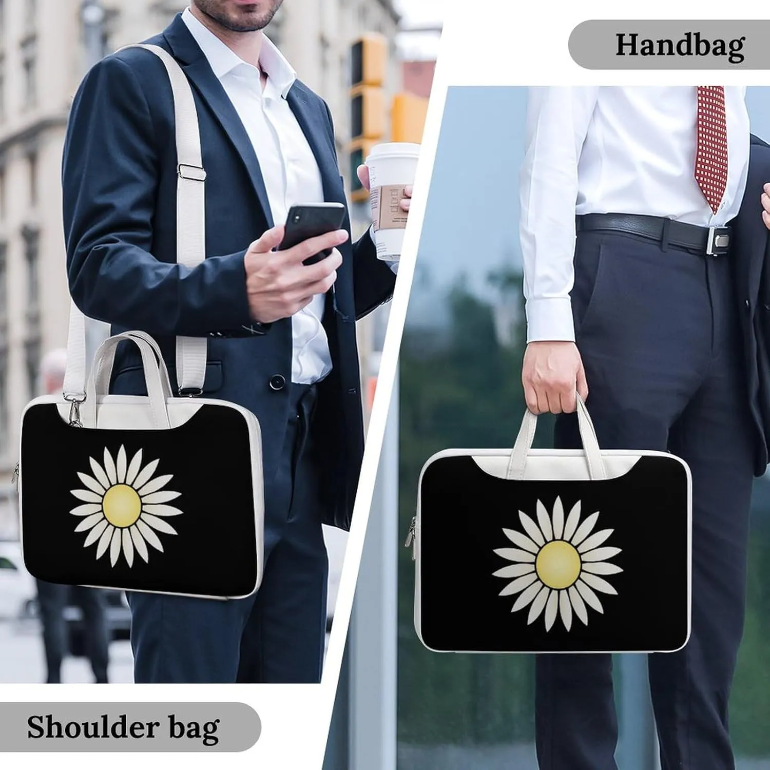 Nature Flowers Daisy Leather Bag Laptop Case Slim Water Resistant Computer Bags with Handle Briefcase for Work
