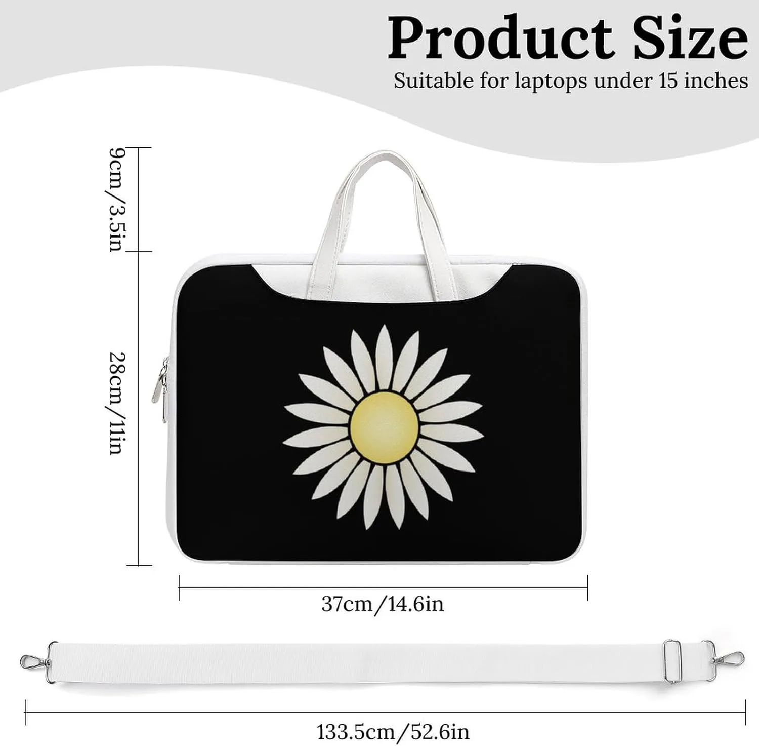 Nature Flowers Daisy Leather Bag Laptop Case Slim Water Resistant Computer Bags with Handle Briefcase for Work