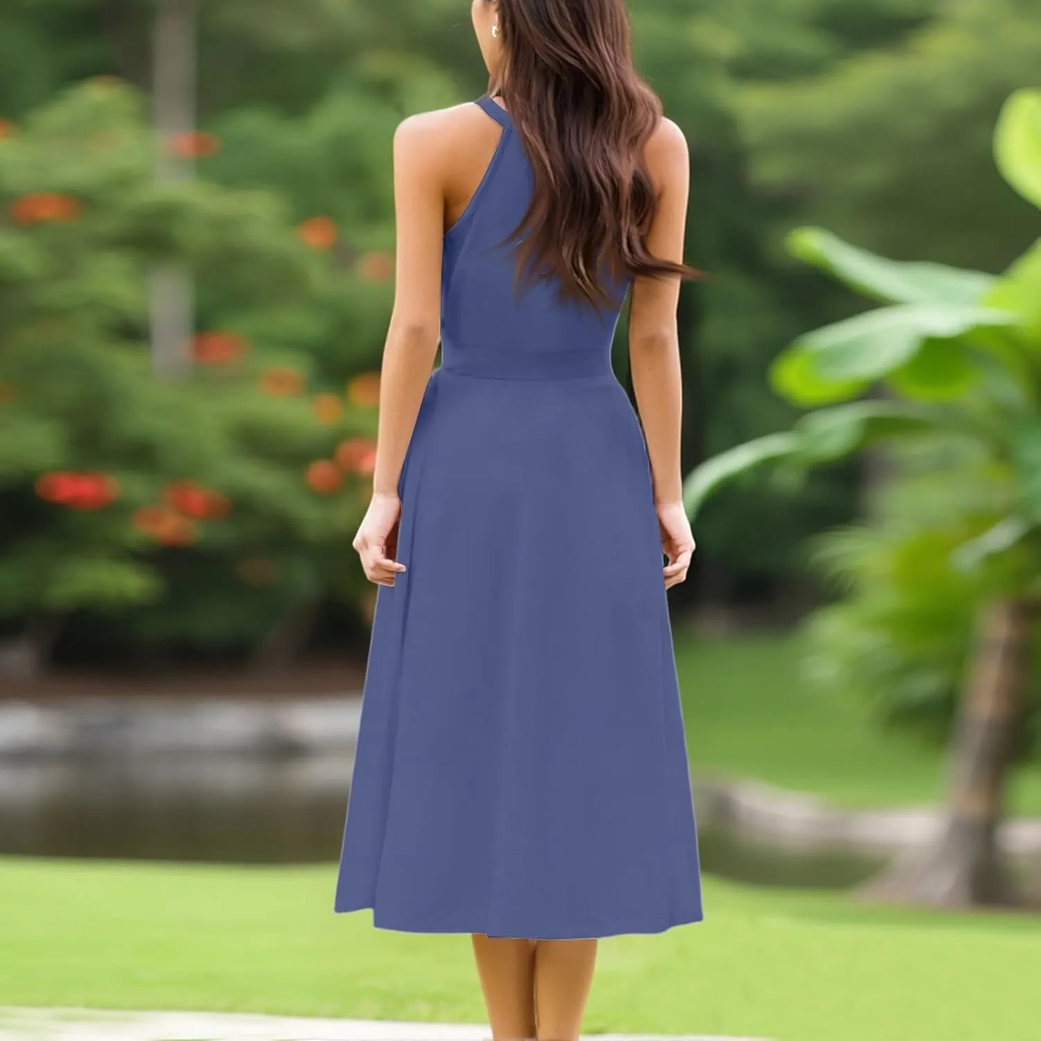 NBXNZWF Womens 2025 Summer Dresses Casual Sleeveless Floral Print Midi Dresses Loose Boho Beach Sundress with Adjustable Belt