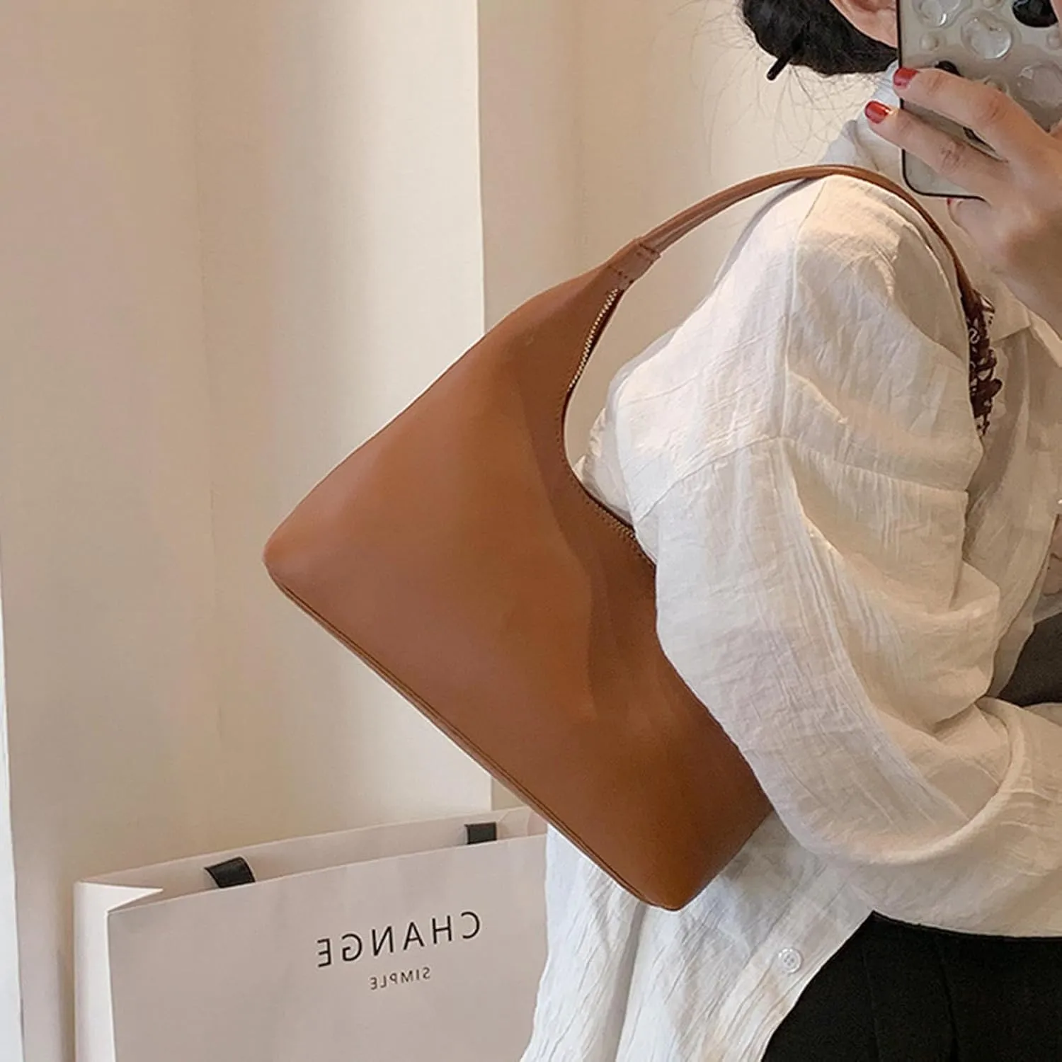 NEBIL Shoulder Bags for Women Trendy Leather Handbag,Small Clutch Hobo Bag Shoulder Purses With Zipper Closure