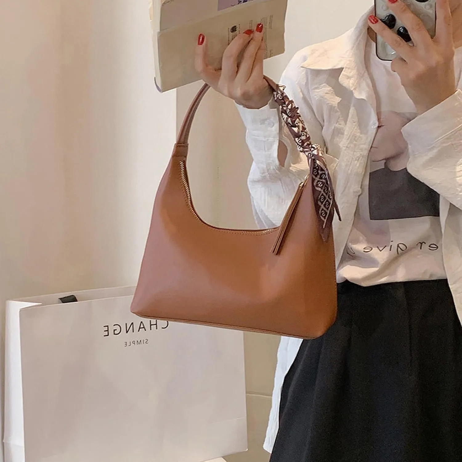 NEBIL Shoulder Bags for Women Trendy Leather Handbag,Small Clutch Hobo Bag Shoulder Purses With Zipper Closure