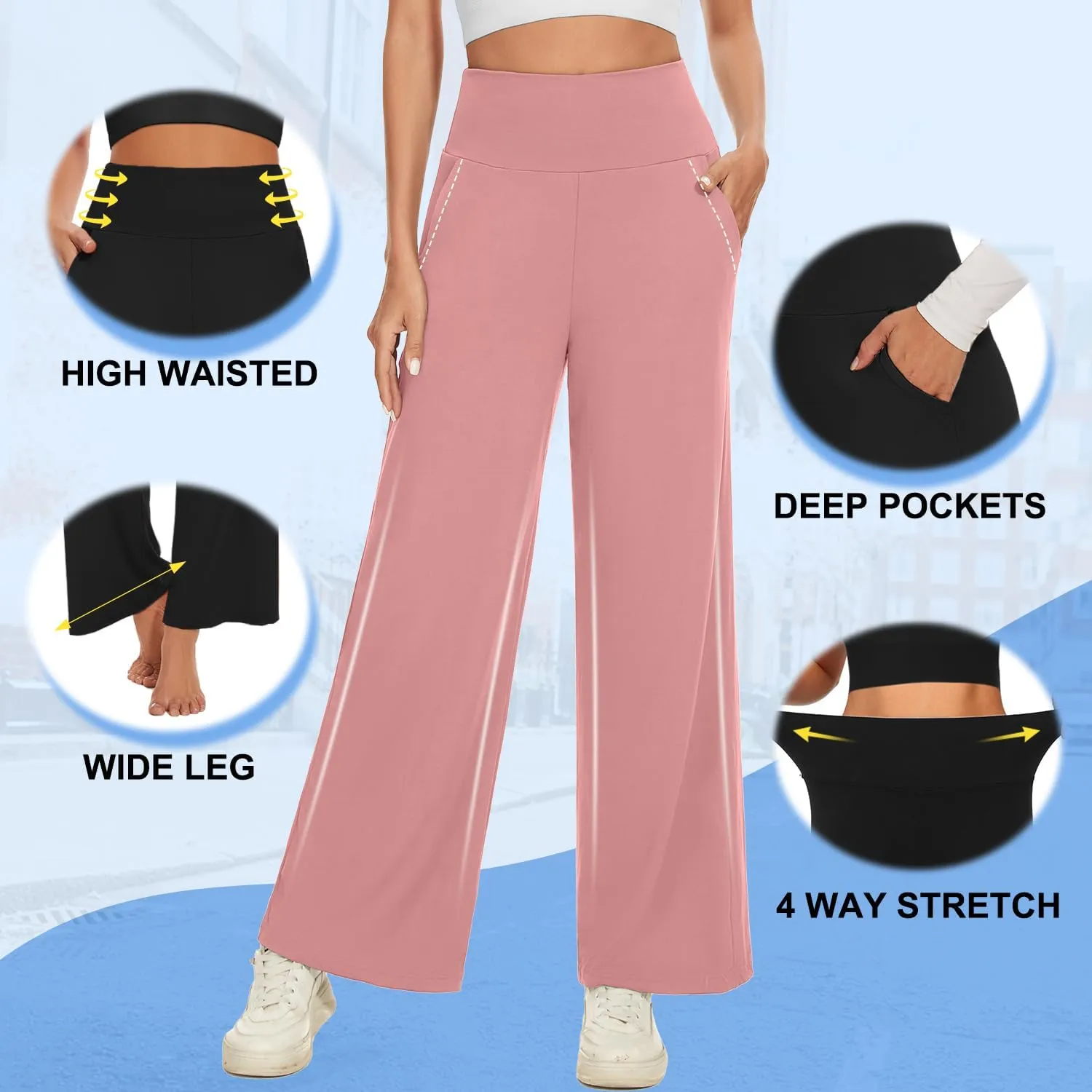 NEW YOUNG 3 Pack Women's Wide Leg Pants with Pockets High Waist Loose Sweatpants Casual Lounge Yoga Workout Palazzo