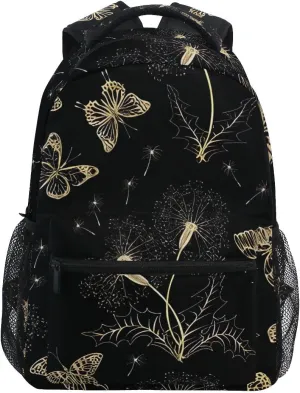 ODAWA Gold Color Butterflies Dandelions Bookbags for School Backpacks for Teens Girls Middle School Travel Laptop Backpack