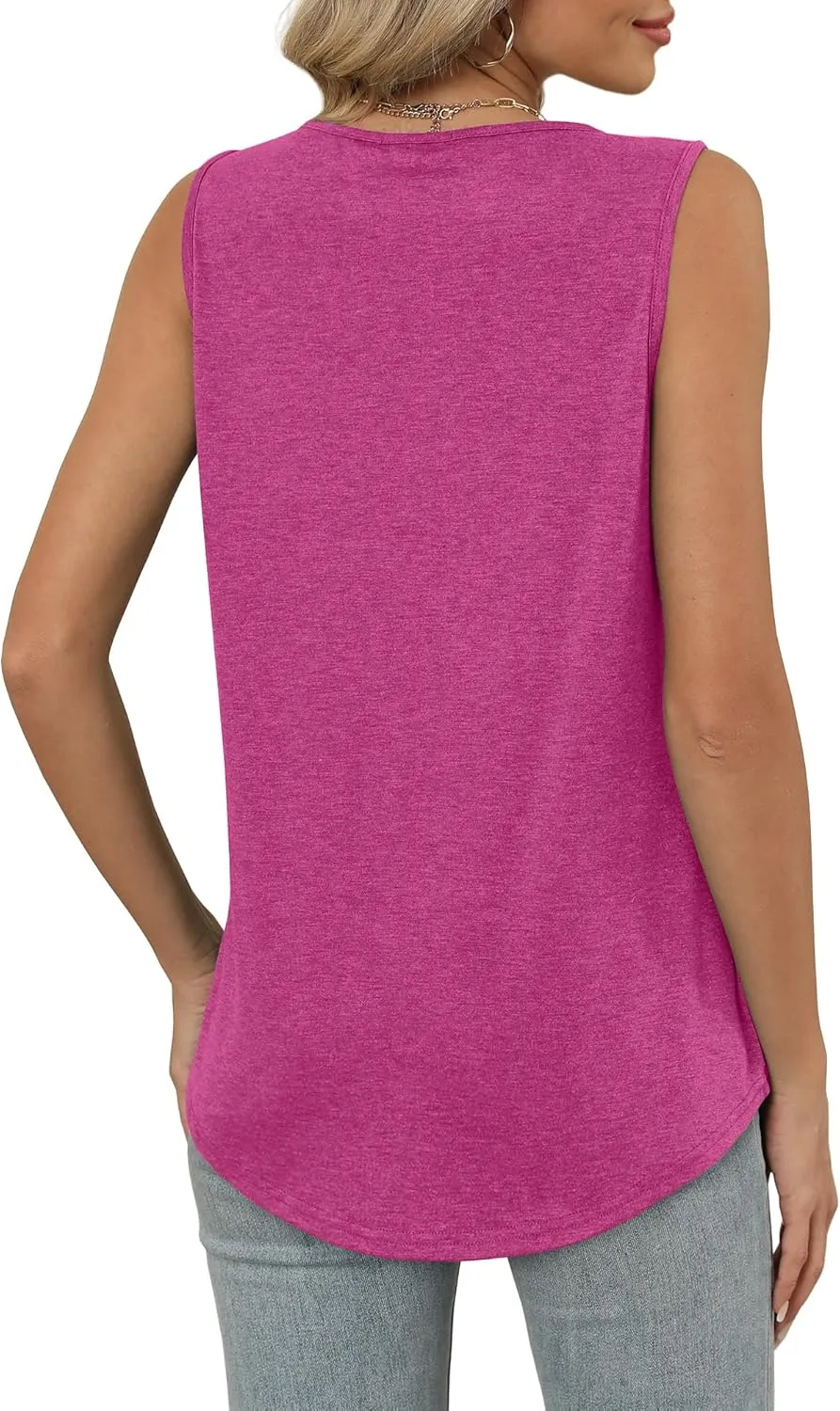 OFEEFAN Tank Top for Women Loose Fit Sleeveless Shirts V Neck Summer Clothes Ruched Women's Tees and Tanks Curved Hem