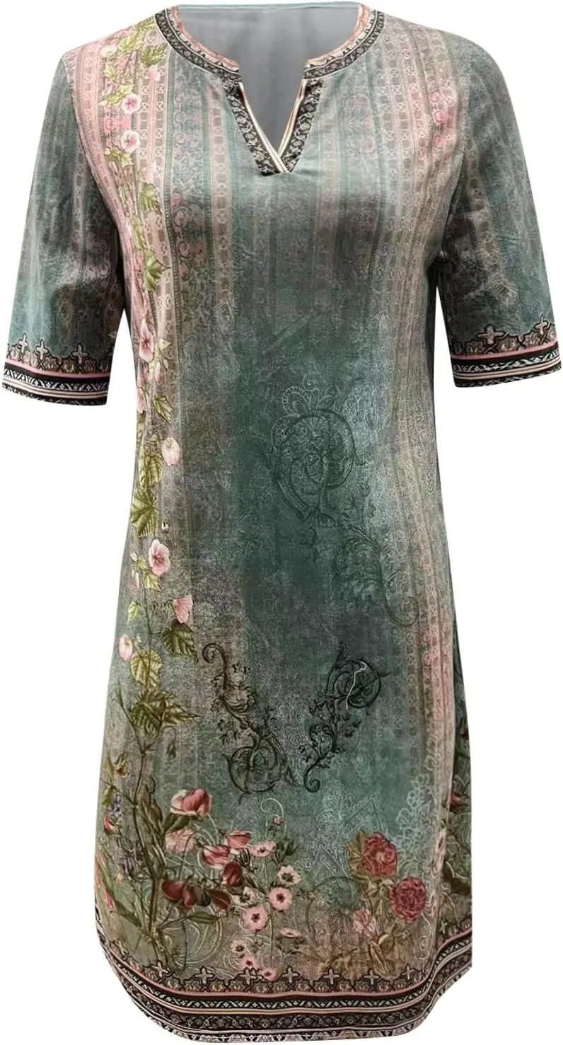 OIOLOYJM Plus Size Summer Dresses for Women 2025 Plus Size Dresses for Curvy Women 3/4 Sleeve Casual Boho Kaftan Dresses