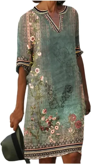 OIOLOYJM Plus Size Summer Dresses for Women 2025 Plus Size Dresses for Curvy Women 3/4 Sleeve Casual Boho Kaftan Dresses