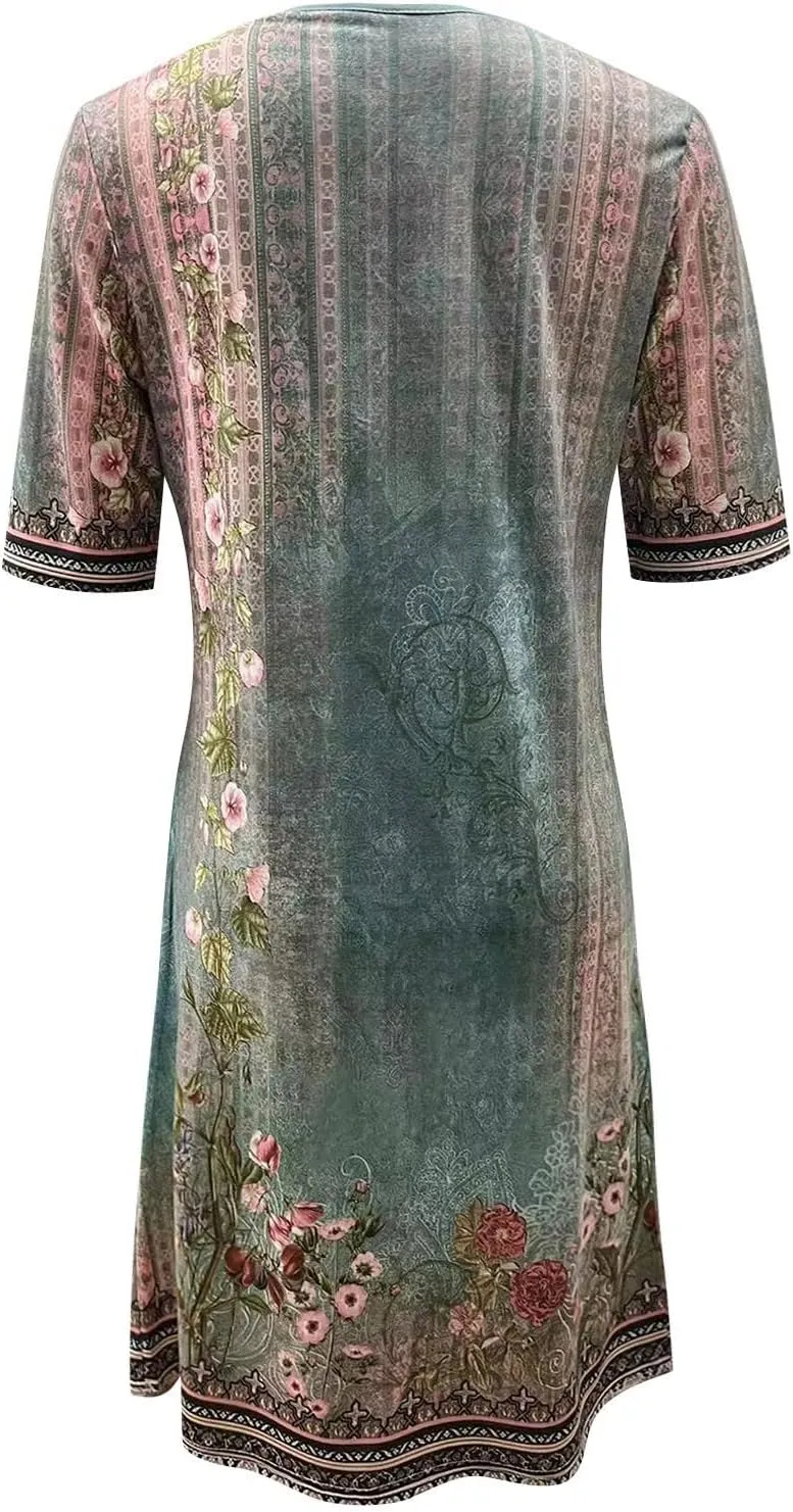 OIOLOYJM Plus Size Summer Dresses for Women 2025 Plus Size Dresses for Curvy Women 3/4 Sleeve Casual Boho Kaftan Dresses