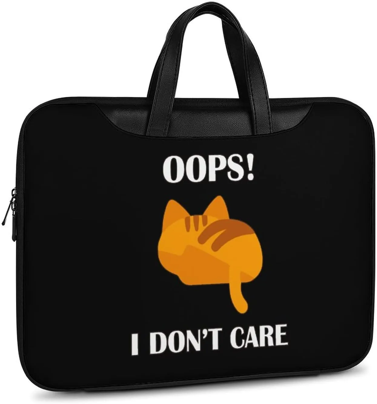 Oops Dont Care Cat Leather Bag Laptop Case Slim Water Resistant Computer Bags with Handle Briefcase for Work