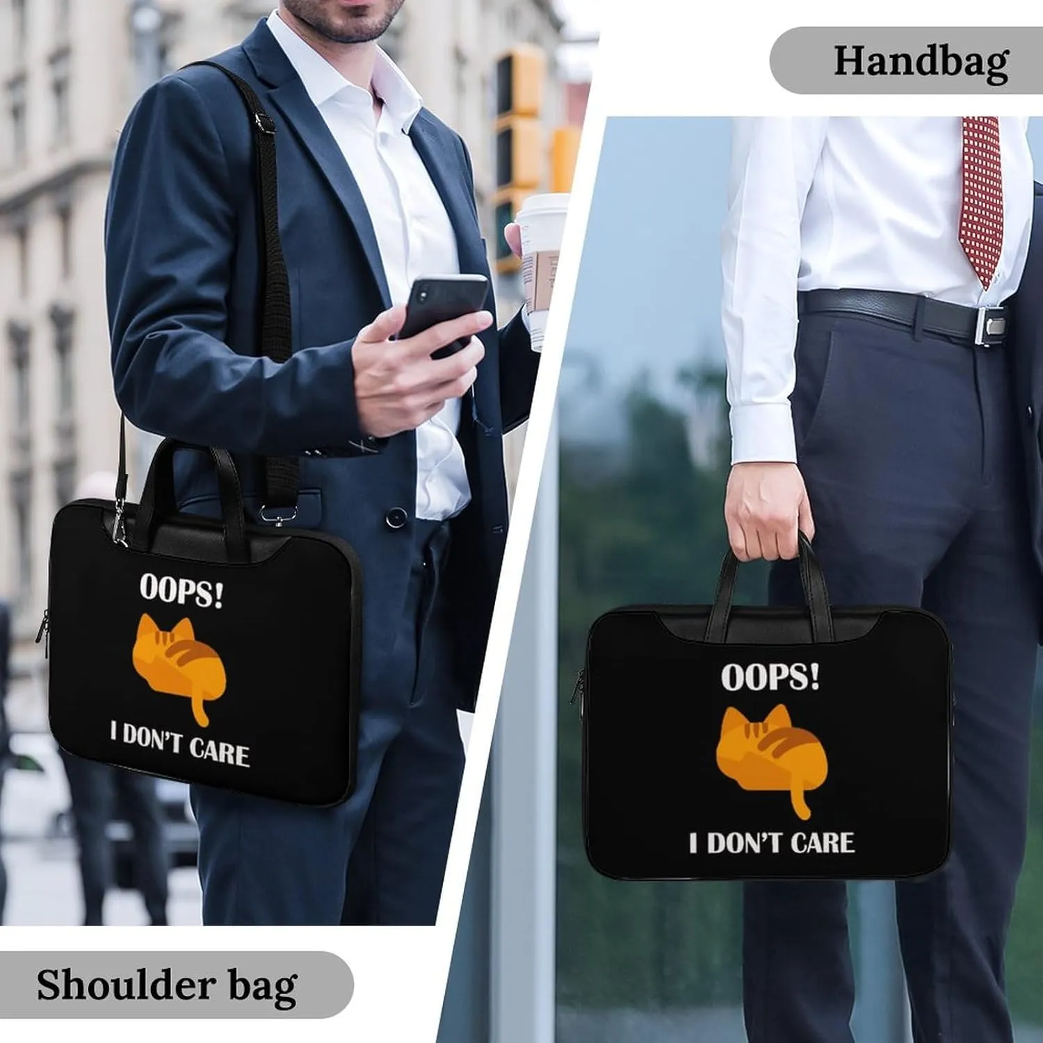 Oops Dont Care Cat Leather Bag Laptop Case Slim Water Resistant Computer Bags with Handle Briefcase for Work