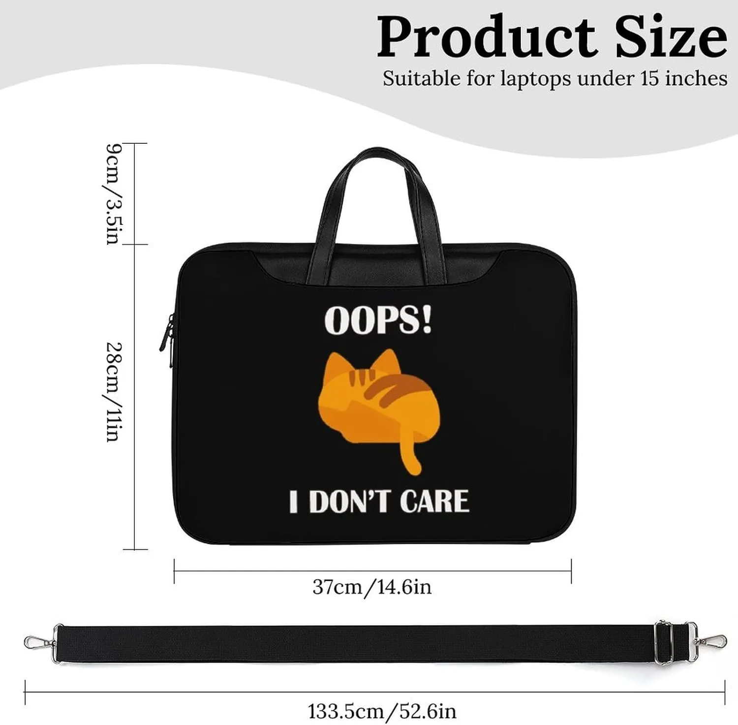 Oops Dont Care Cat Leather Bag Laptop Case Slim Water Resistant Computer Bags with Handle Briefcase for Work