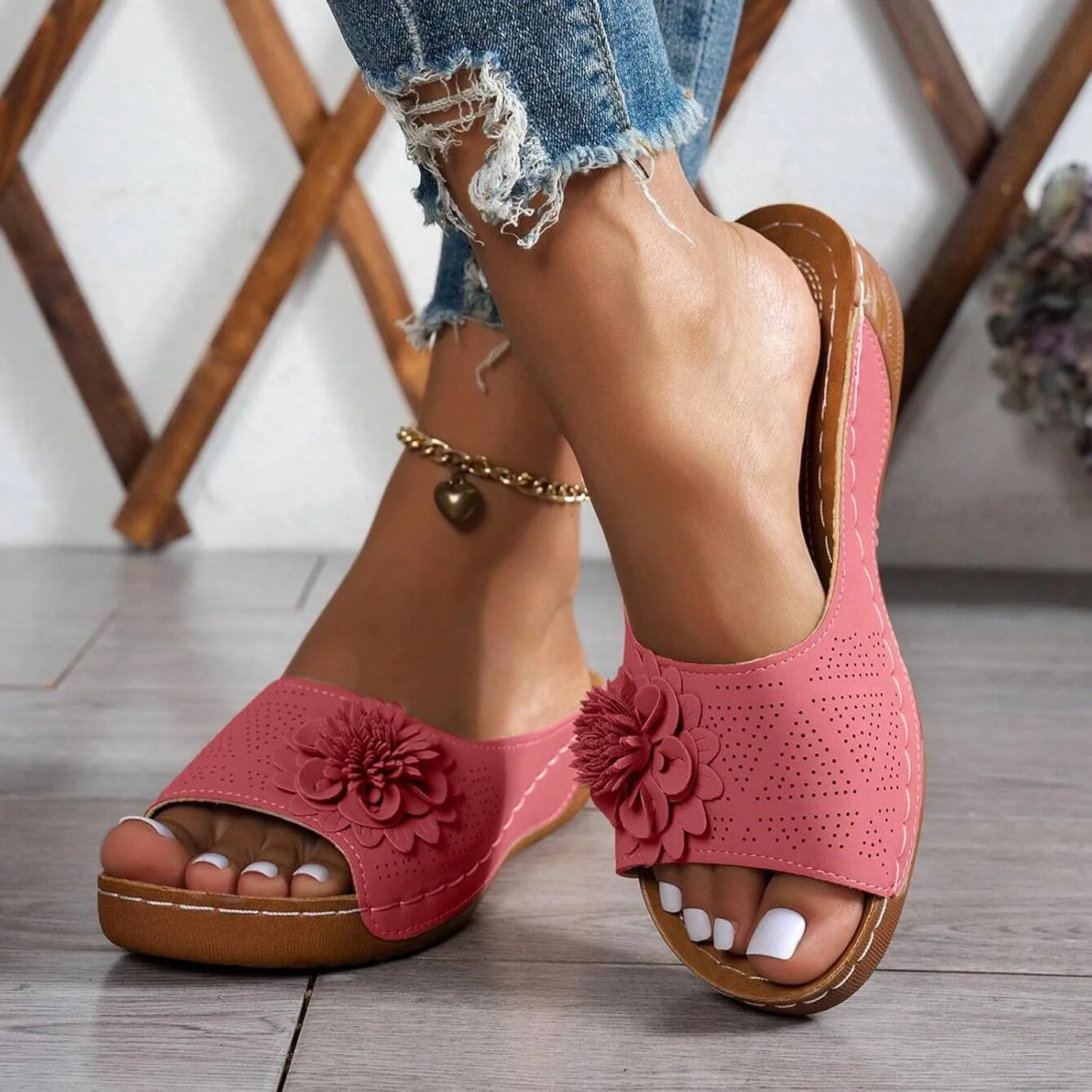 Orthopedic Sandals for Women Arch Support Fish Mouth Open Toe Leather Slippers Platform Wedge Sandals Dressy Summer Comfortable Slide Sandal Best Walking Shoes