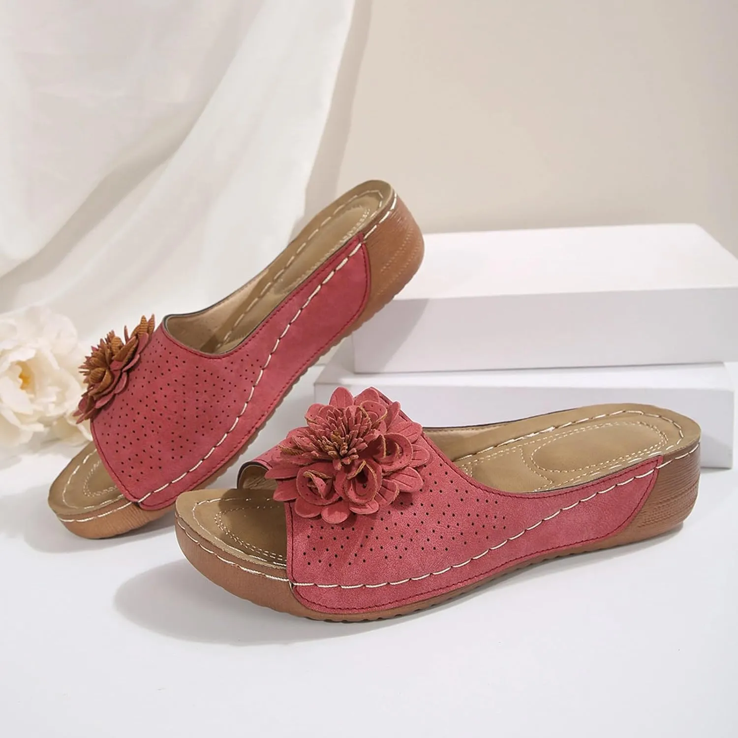 Orthopedic Sandals for Women Arch Support Fish Mouth Open Toe Leather Slippers Platform Wedge Sandals Dressy Summer Comfortable Slide Sandal Best Walking Shoes