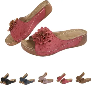 Orthopedic Sandals for Women Arch Support Fish Mouth Open Toe Leather Slippers Platform Wedge Sandals Dressy Summer Comfortable Slide Sandal Best Walking Shoes