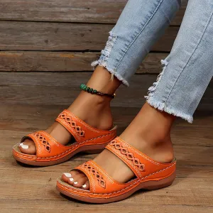 Orthopedic Wedge Sandals for Women Summer Dressy 2025 Hollow Out Platform Casual Boho Slip on Beach Dress Shoes Comfortable Outdoor