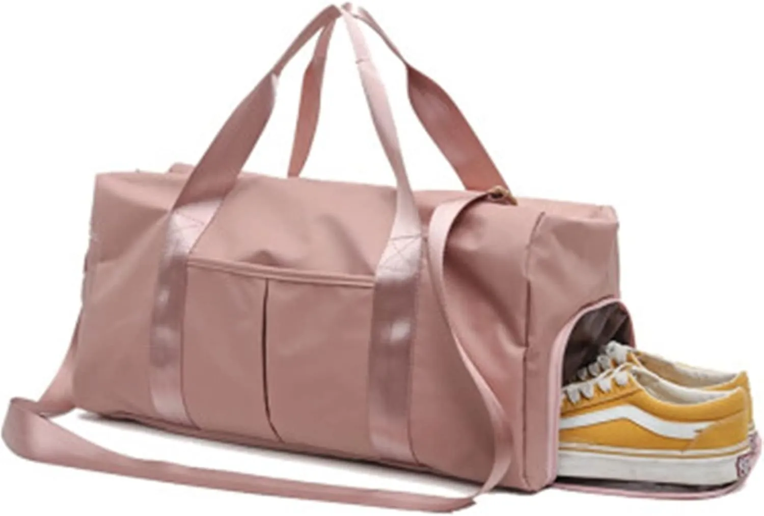Outdoor Waterproof Nylon Sports Gym Bags Men Women Training Fitness Travel Handbag Yoga Mat Sport Bag with Shoes Compartment (Pink)