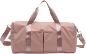 Outdoor Waterproof Nylon Sports Gym Bags Men Women Training Fitness Travel Handbag Yoga Mat Sport Bag with Shoes Compartment (Pink)