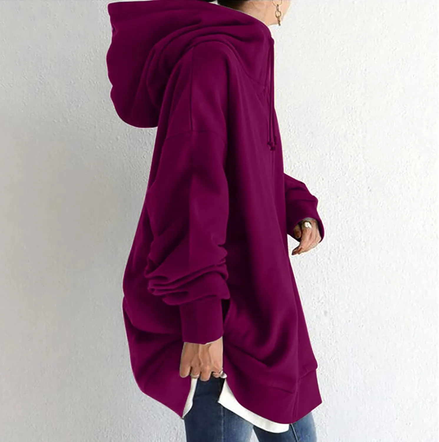 Oversized Hoodie for Women Plus Size Solid Color Hoodies Casual Full Zip Long Hooded Sweatshirt Pullover Jacket with Pockets