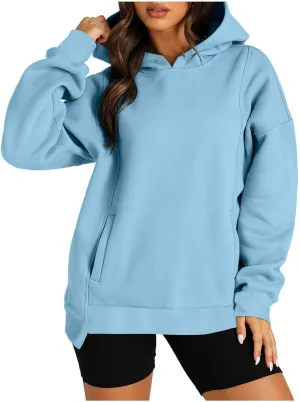 Oversized Hoodies for Women 2024 Classic Solid Loose Fit Tops Crewneck Slit Hem Pullover Fall Outfits with Pocket