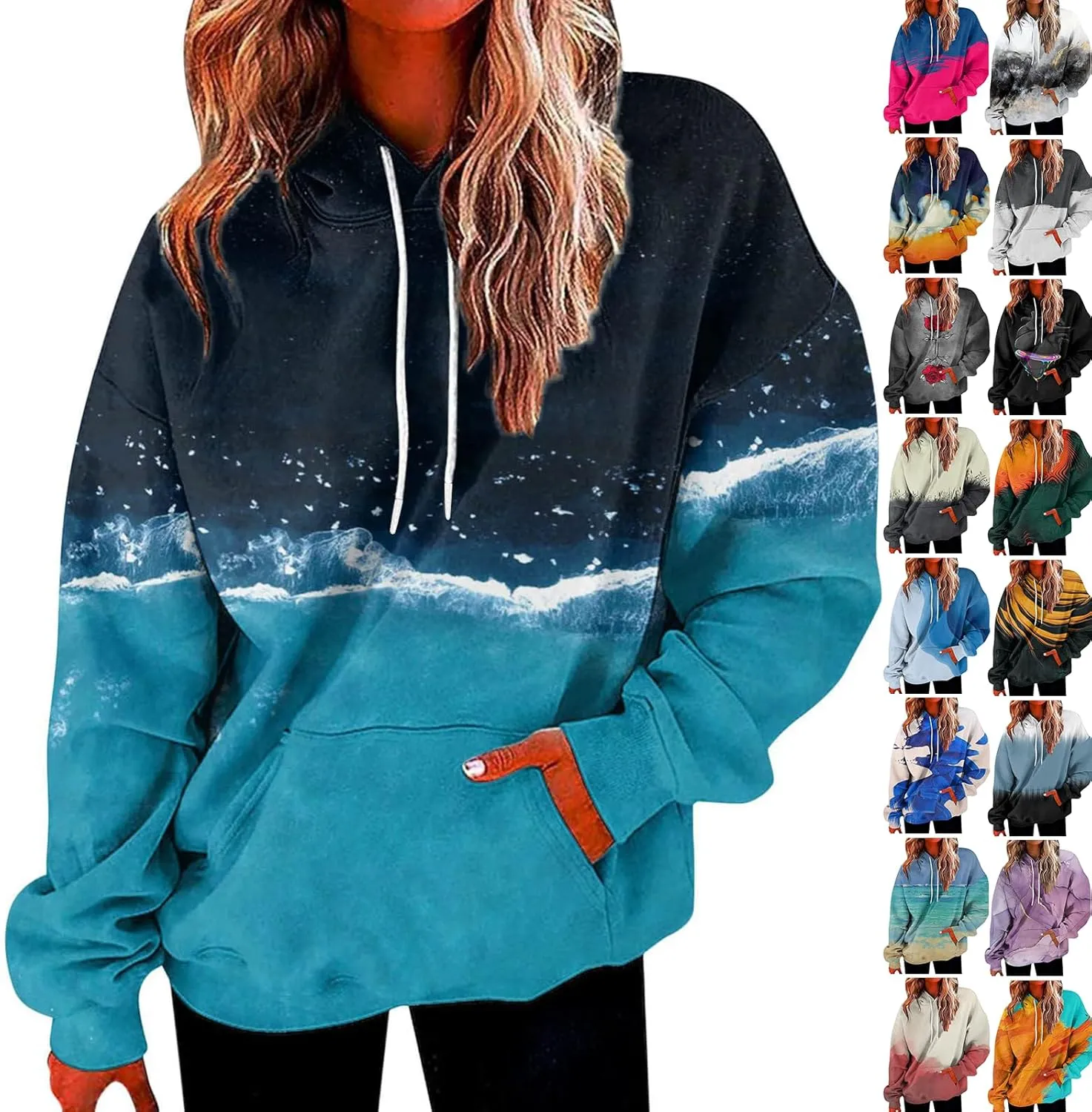 Oversized Hoodies for Women Graphic Plus Size Hooded Swaetshirt with Pockets Drop Shoulder Preppy Y2k Hoodie