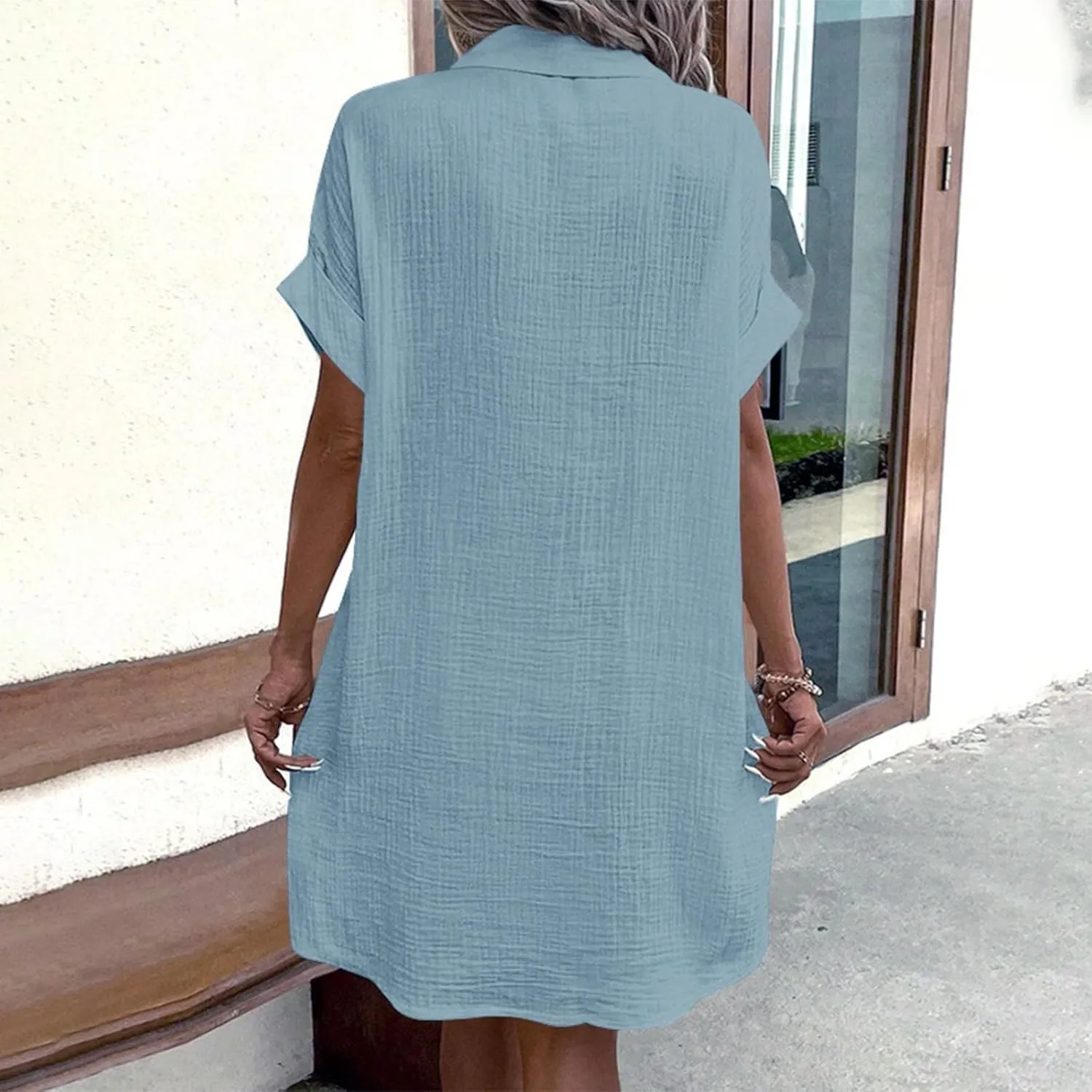 Palaver Summer Dresses for Women 2025 Casual Button Down Short Sleeve Tshirt Dress Boho Vacation Midi Dresses with Pockets