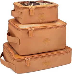 Parker Baby Co. Lightweight Packing Cube Set 3-Pack | Collapsible, Durable, Mesh & Clear Top | Travel Organizer for Diaper Bags, Luggage - Camel/Desert Star