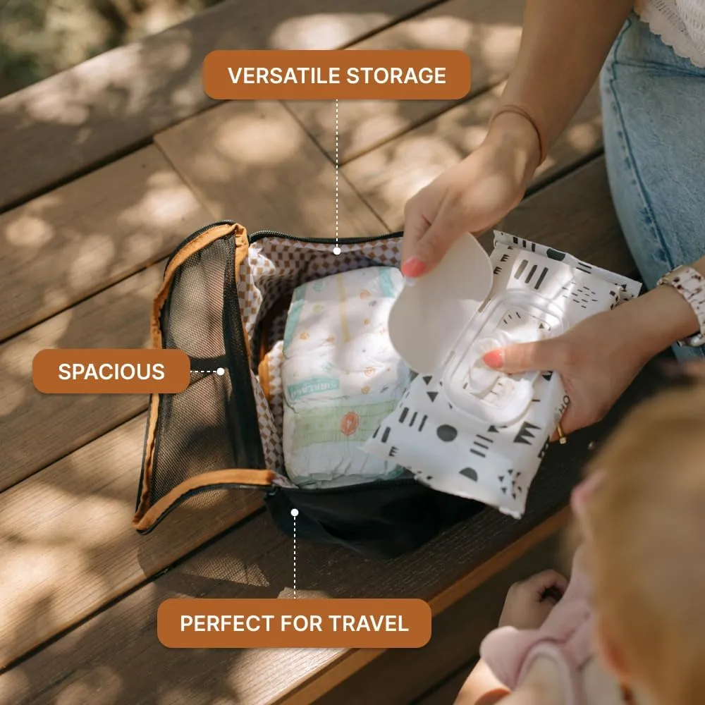 Parker Baby Co. Lightweight Packing Cube Set 3-Pack | Collapsible, Durable, Mesh & Clear Top | Travel Organizer for Diaper Bags, Luggage - Camel/Desert Star