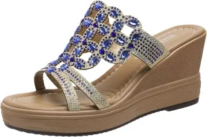 peqiut Women's Sandal Dressy Summer Wedge Orthopedic Sandals for Women Comfortable Outdoor Diamond Boho Sandals Casual Slides
