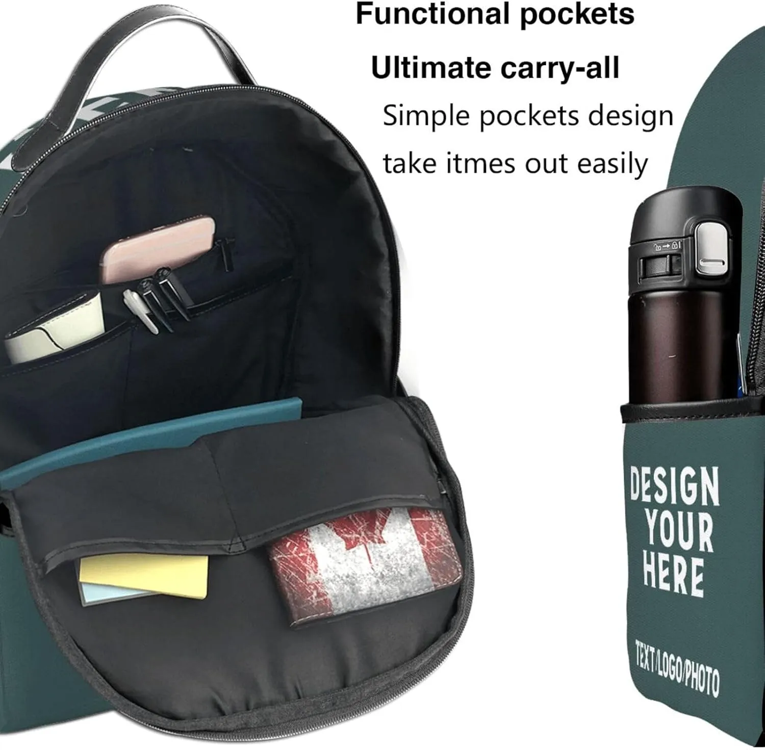 Personalized Text Image Backpack, Customize Laptop Backpack for Men Women,Design Text Photo Name Logo Casual Travel Laptop Bag,Dark SlateGray-0.27