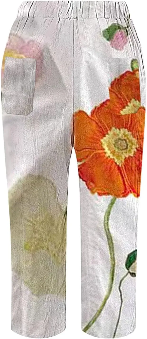 Petite Linen Pants for Women Drawstring Pants Capri Linen Pants for Women Women's Linen Cropped Pants Tapered Ankle