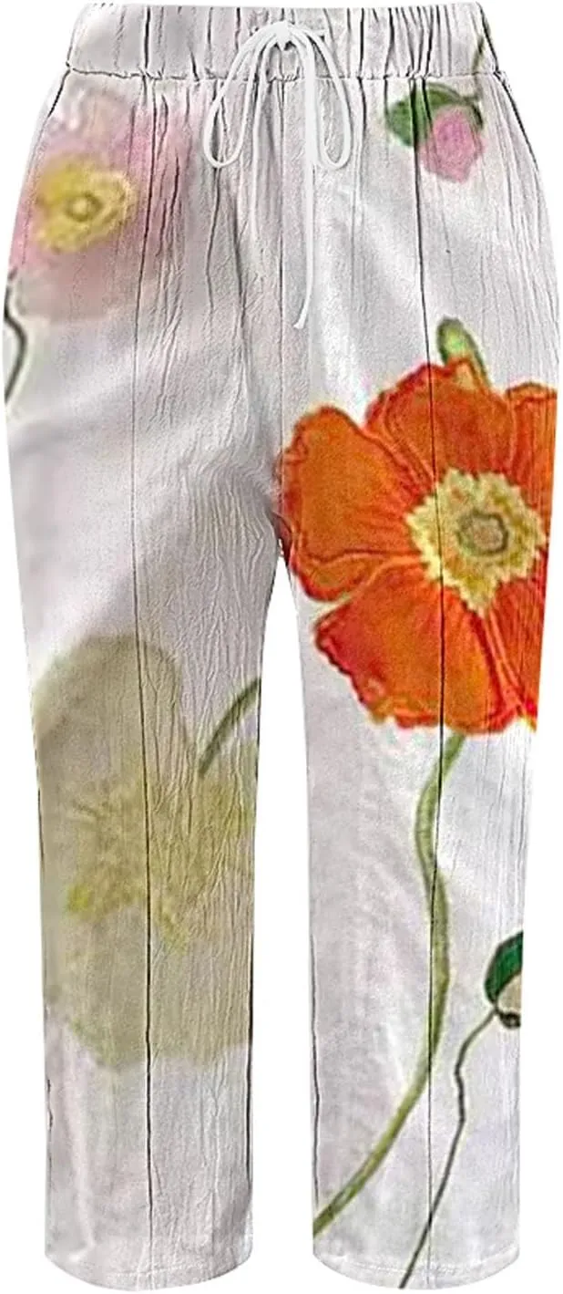 Petite Linen Pants for Women Drawstring Pants Capri Linen Pants for Women Women's Linen Cropped Pants Tapered Ankle