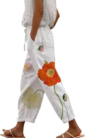 Petite Linen Pants for Women Drawstring Pants Capri Linen Pants for Women Women's Linen Cropped Pants Tapered Ankle