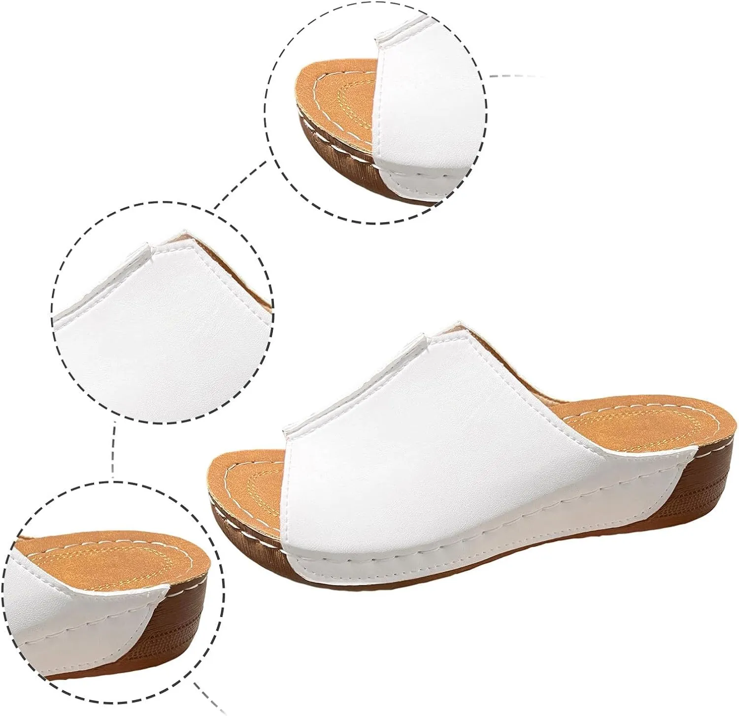 Platform Sandals Women Arch Support Flat Slip on Sandals Lightweight Wide Width Leather Platform Wedge Shoes