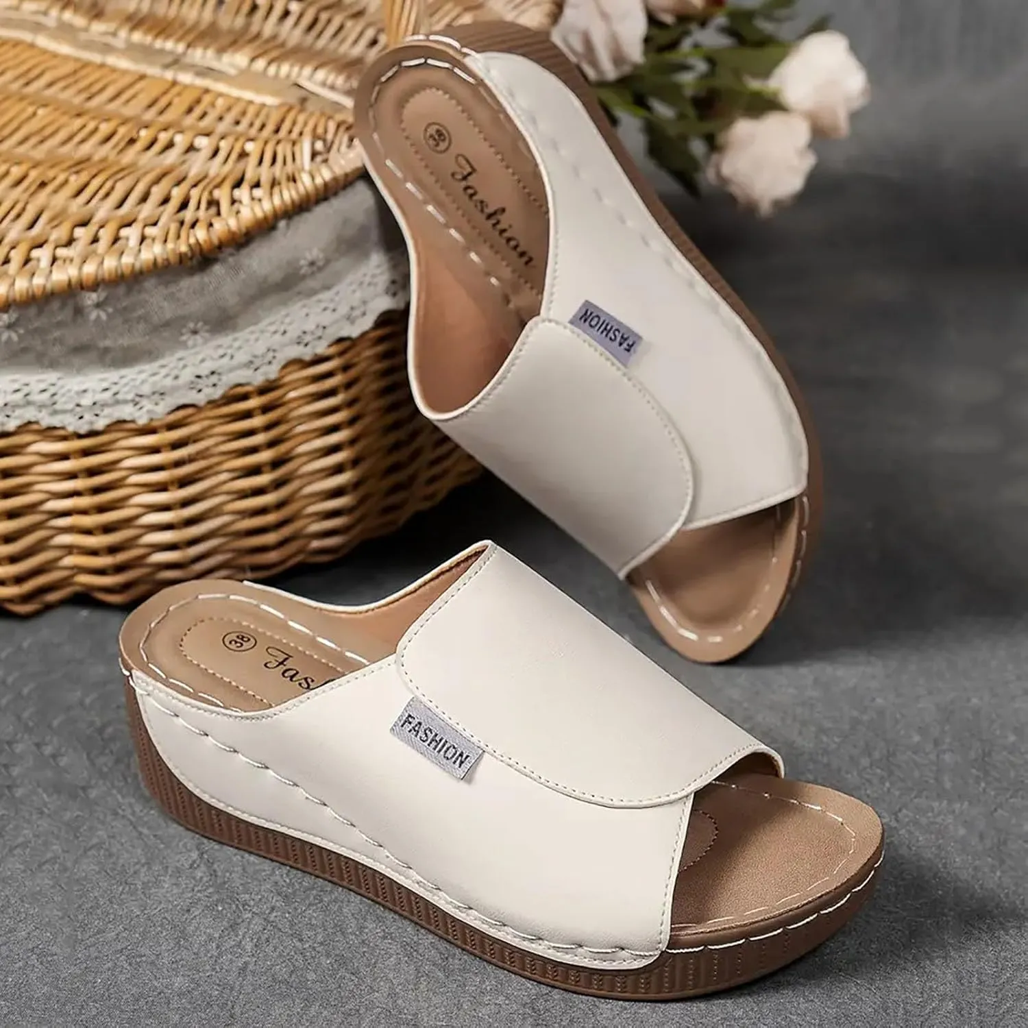 Platform Sandals Women Open Toe Comfort Yoga Mat Wedge Sandals Summer Trendy Thick Sole Slip on Platform Shoes Dressy