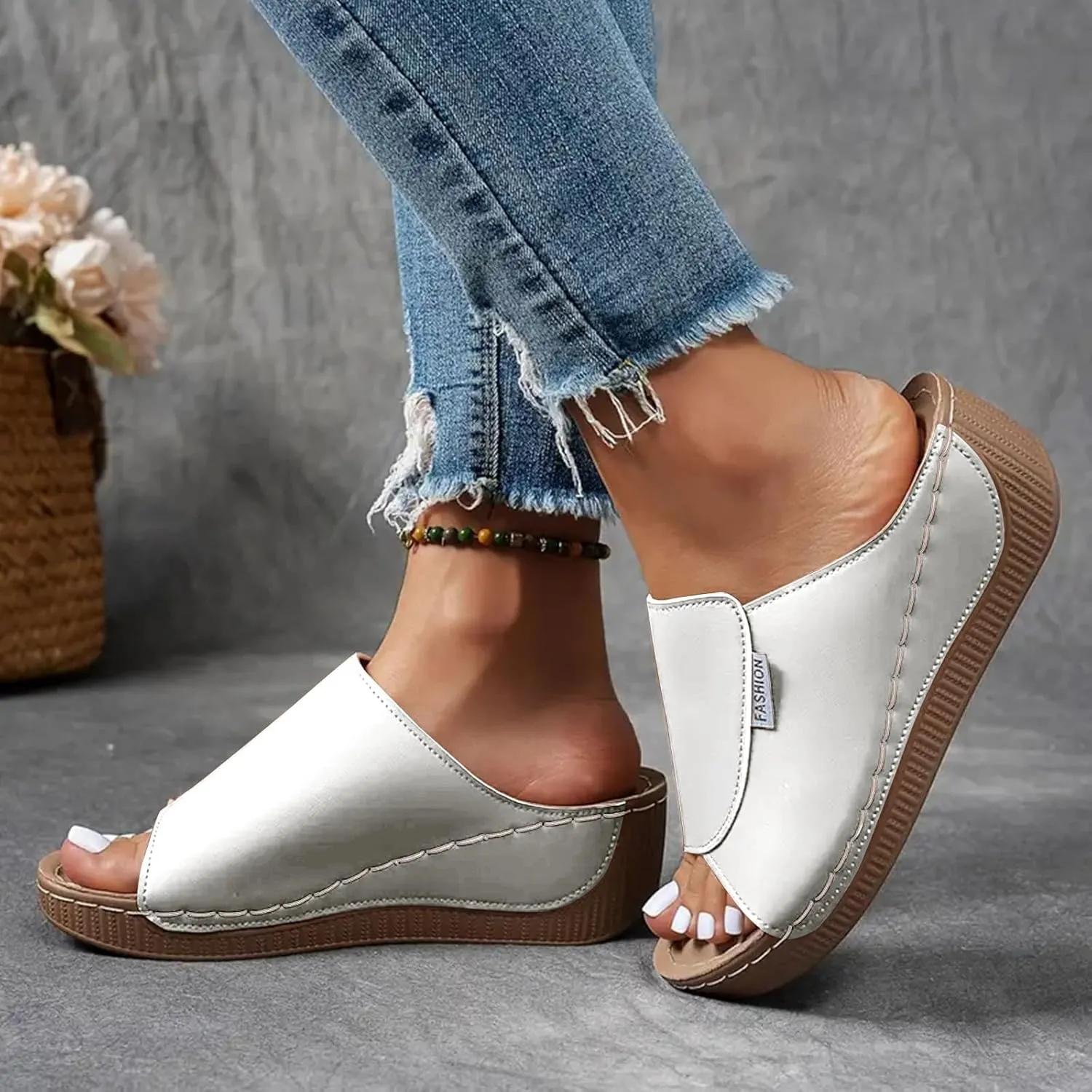 Platform Sandals Women Open Toe Comfort Yoga Mat Wedge Sandals Summer Trendy Thick Sole Slip on Platform Shoes Dressy