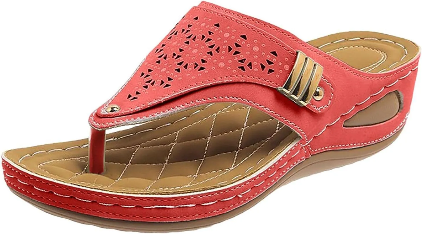 Platform Wedge Flip Flops for Women Cushioned Orthotic Sandals with Arch Support Breathable Mesh Hollow Summer Casual Beach Shoes Sandalias
