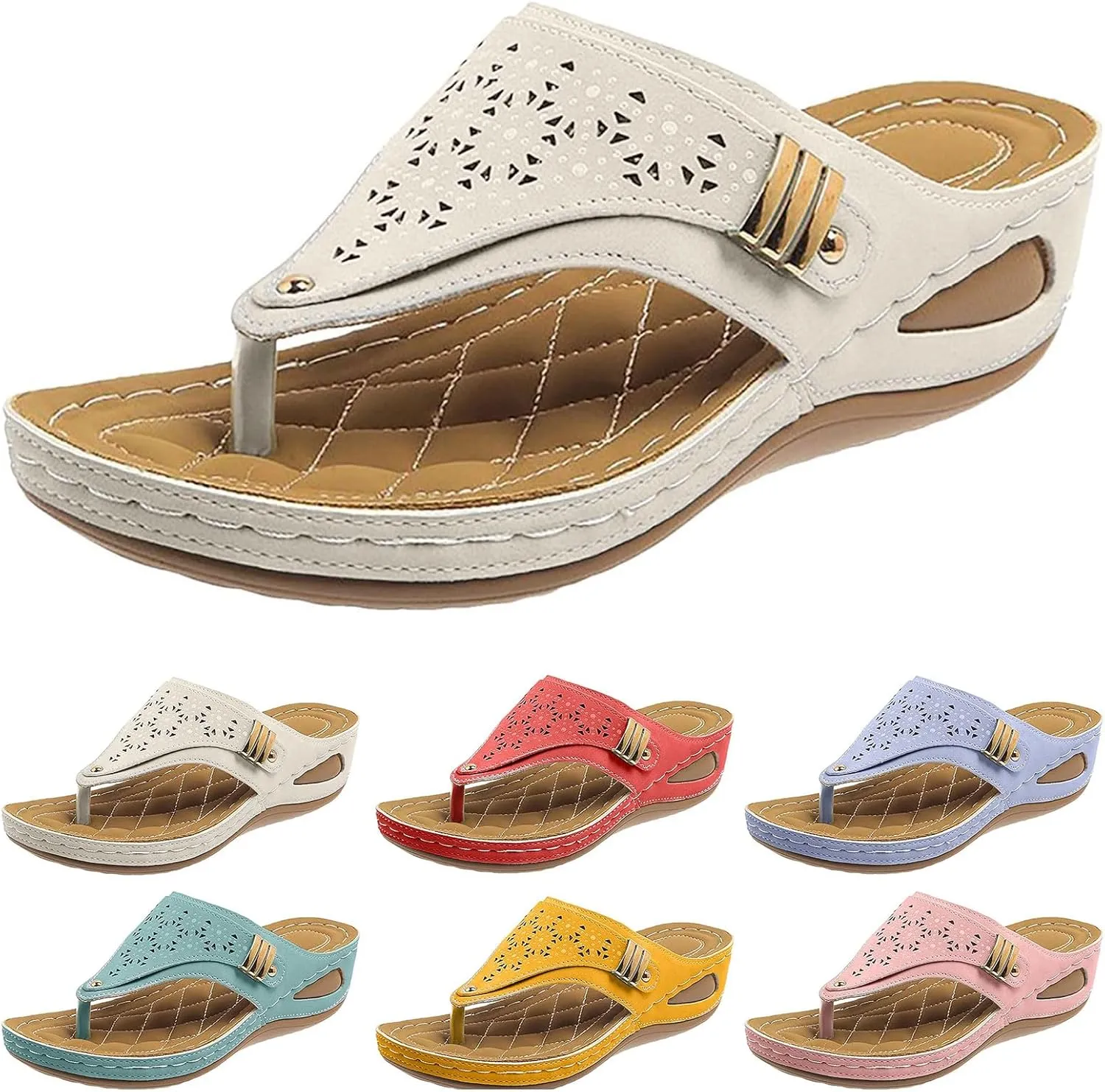 Platform Wedge Flip Flops for Women Cushioned Orthotic Sandals with Arch Support Breathable Mesh Hollow Summer Casual Beach Shoes Sandalias